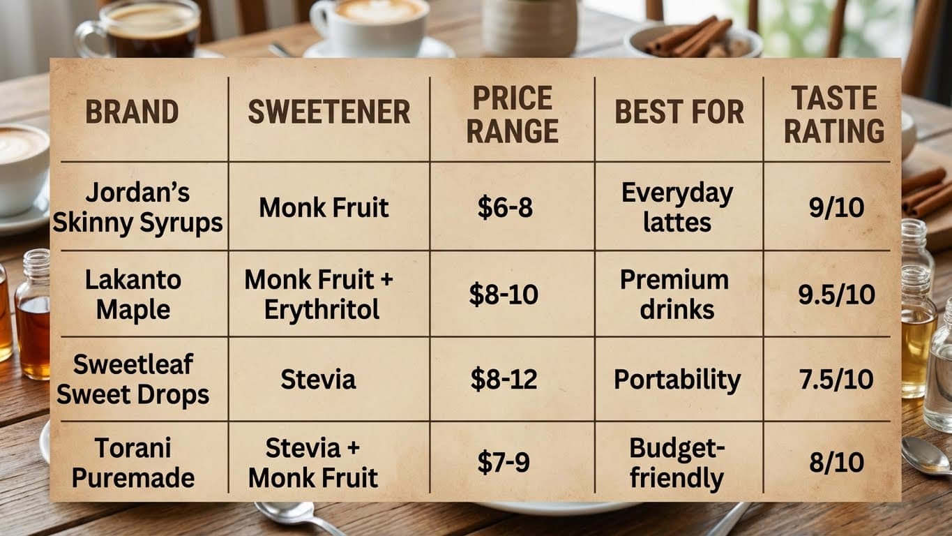 Sugar-Free Syrup Comparison Table