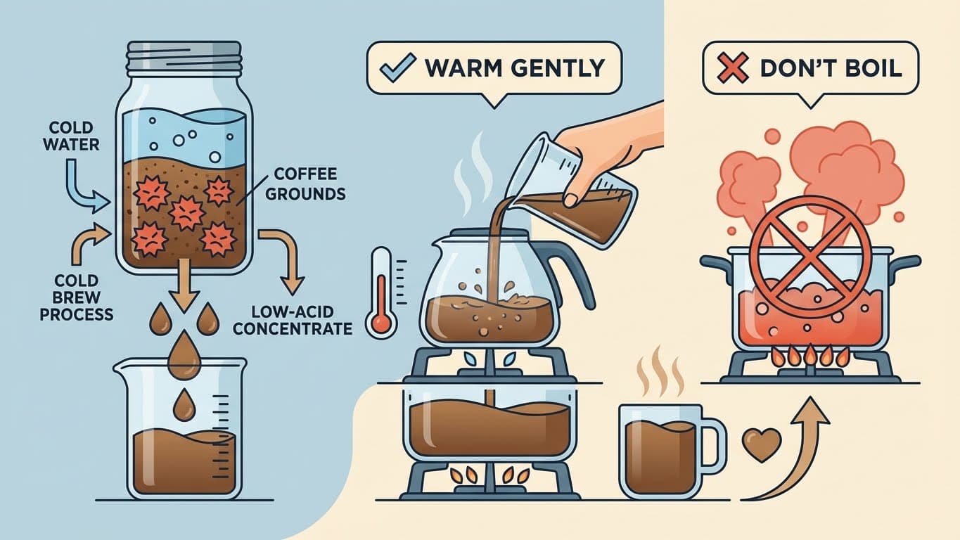 Can I heat up cold brew without losing the low-acid benefits?