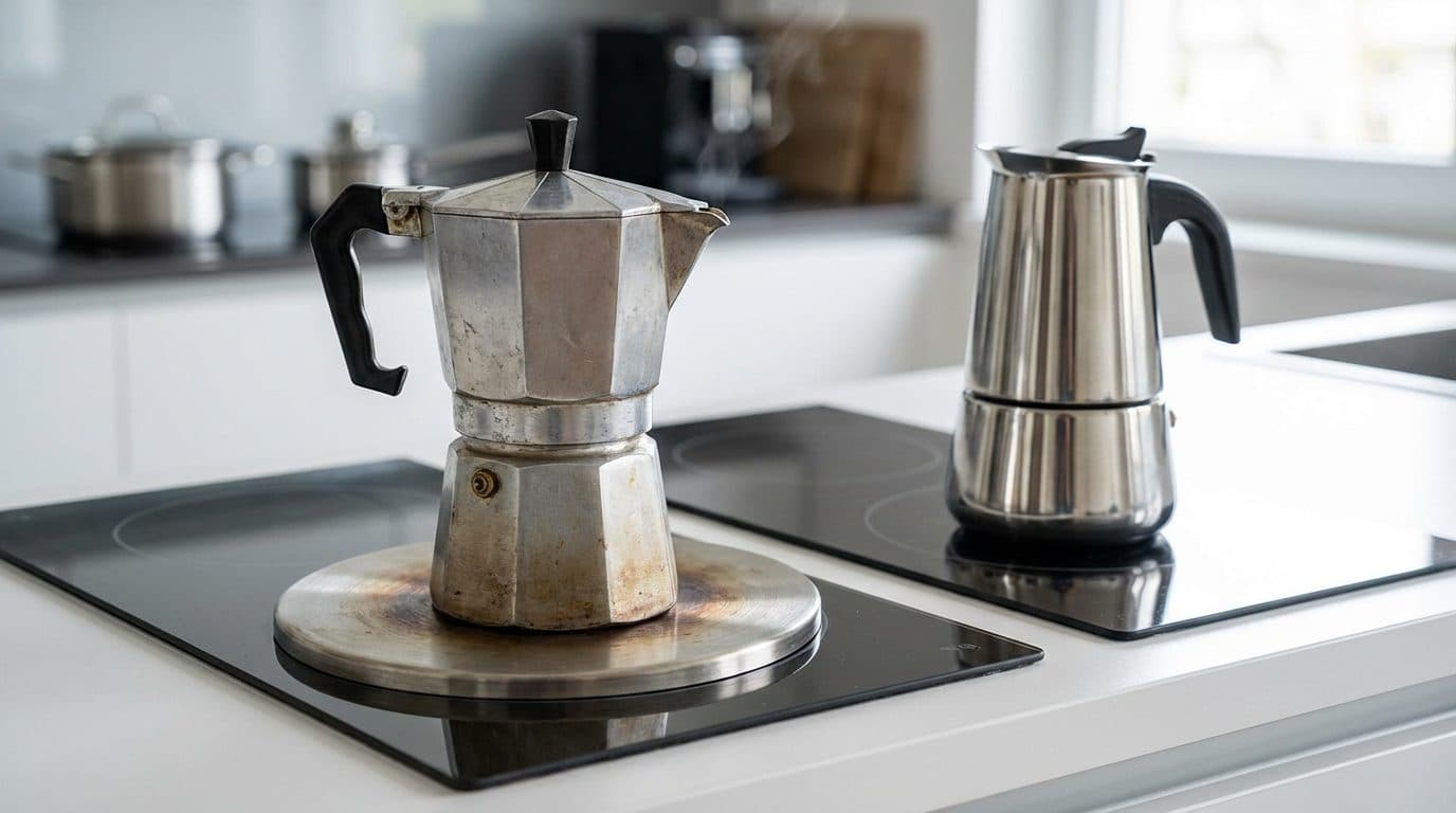 Can I use a regular aluminum Moka pot on induction with an adapter disc?