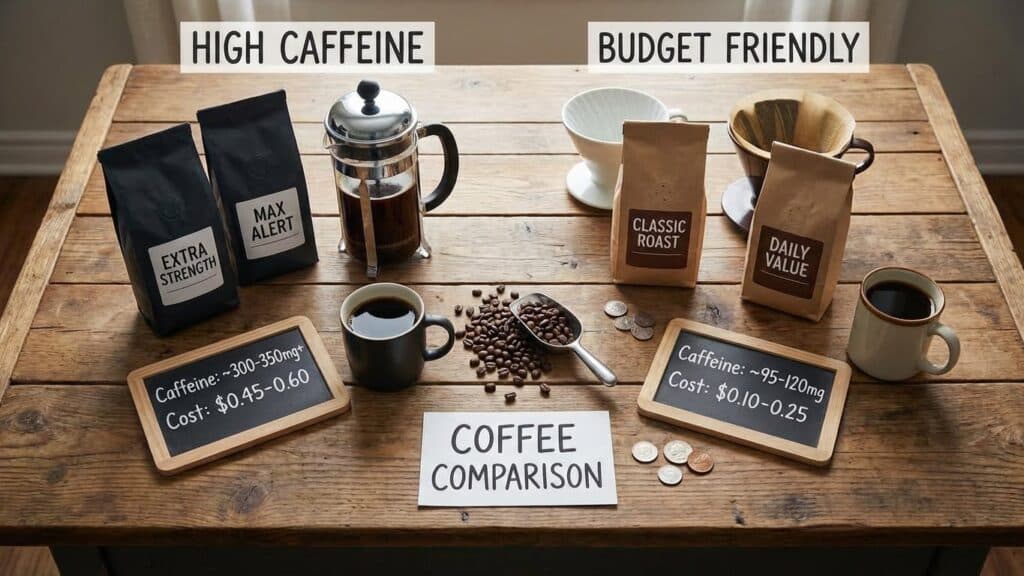 Coffee Comparison: Budget vs. High Caffeine