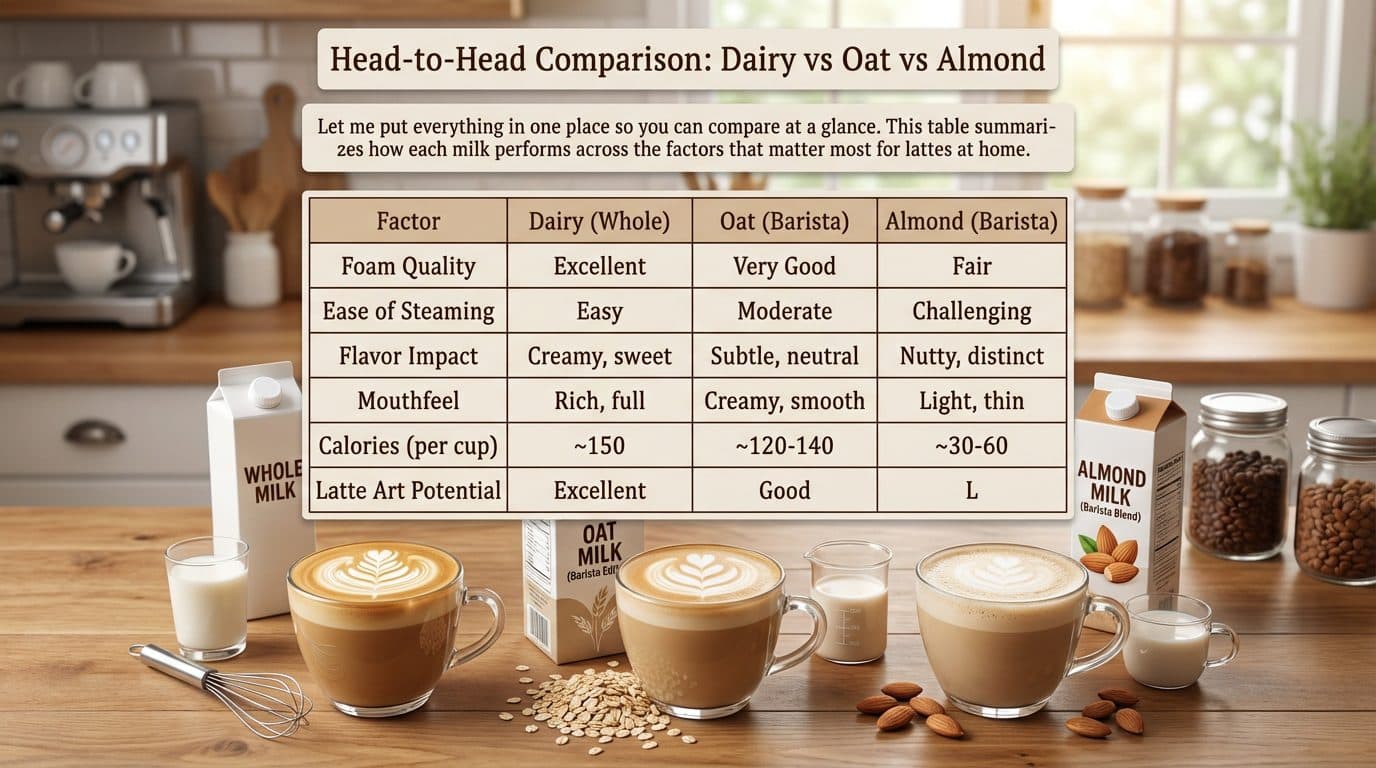 Head-to-Head Comparison: Dairy vs Oat vs Almond