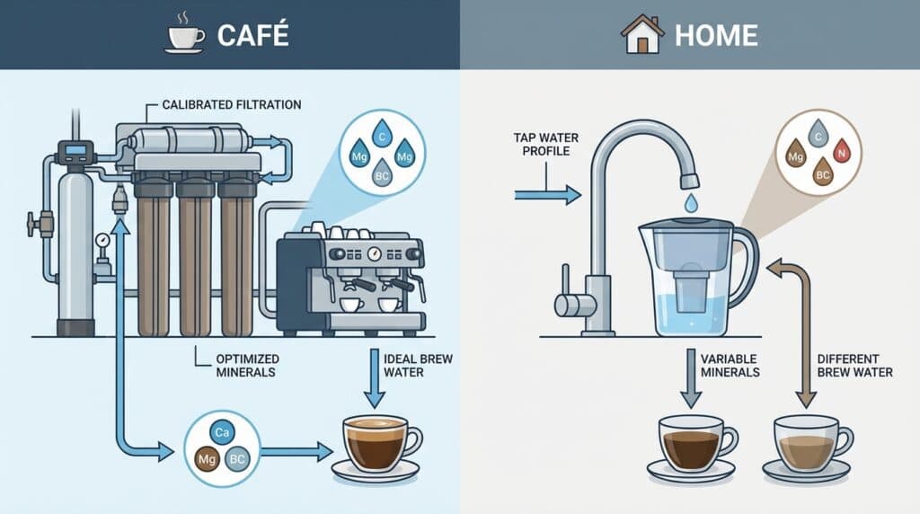 Why does my coffee taste different at home than at a café?