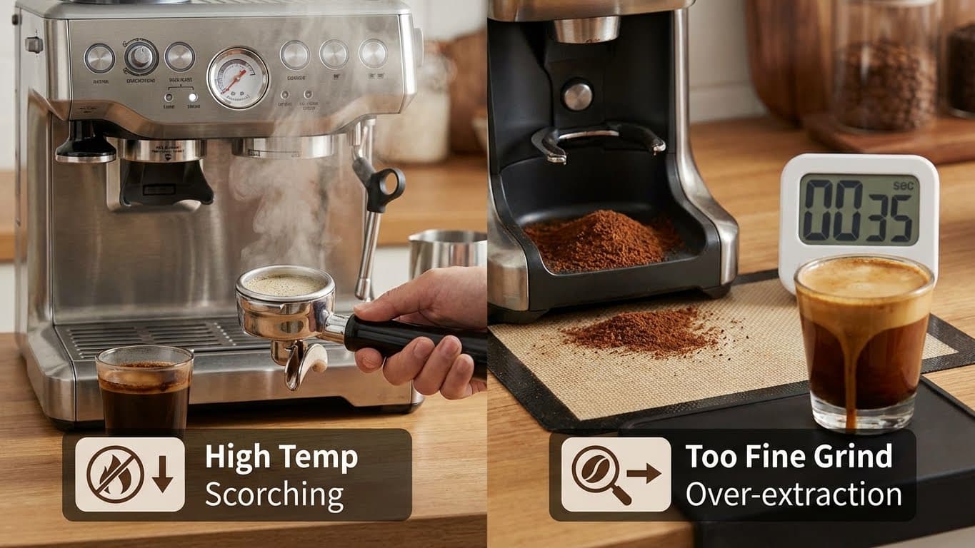 Why does my espresso taste burnt even with light roast beans?